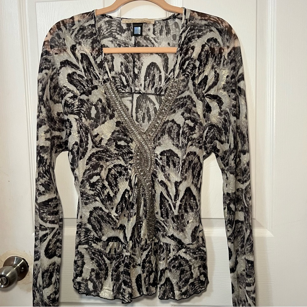 Roberto Cavalli Black and Cream Patterned Blouse